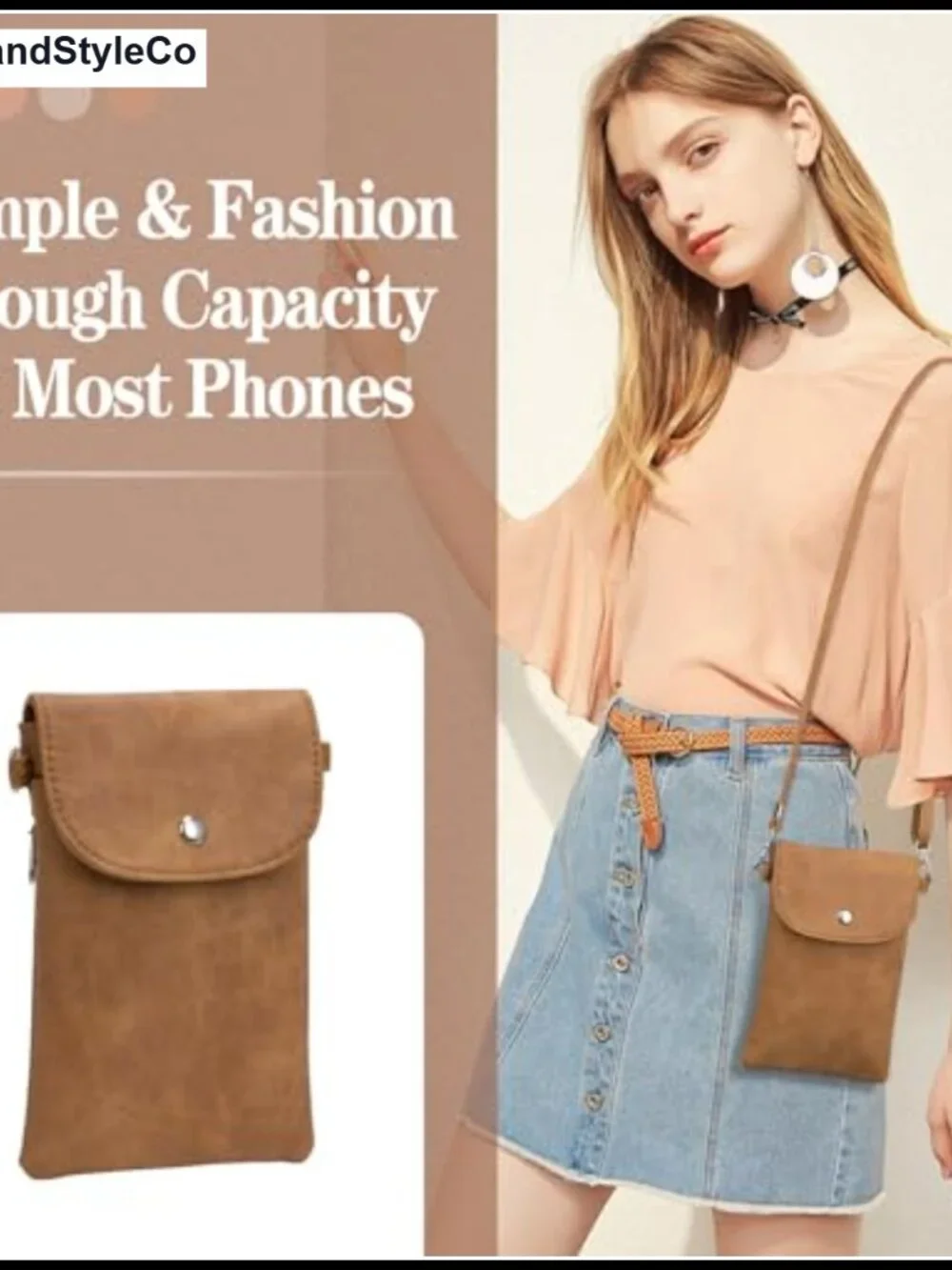 Small Leather Crossbody Phone Purse with Adjustable Strap - Women's Handbag
